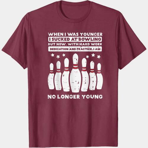 NO LONGER YOUNG Bowling Funny T-Shirt Casual Summer Short Sl