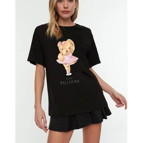 Sunfiz T Shirt Women Ballet Bear Print Graphic Tee Kawaii To