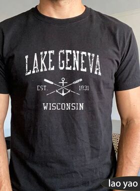 Lake Geneva Wisconsin Vintage Lake Town Graphic TShirt Men U
