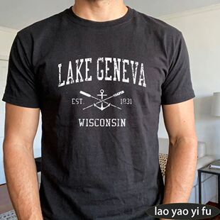 Lake Geneva Wisconsin Vintage Lake Town Graphic TShirt Men U