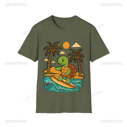 Surfing Turtle Unisex Graphic T Shirts Beach Vibes Tee Vacat
