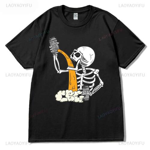 Funny Bone Drink Skele-gun Printed T Shirts Woman Man Summer