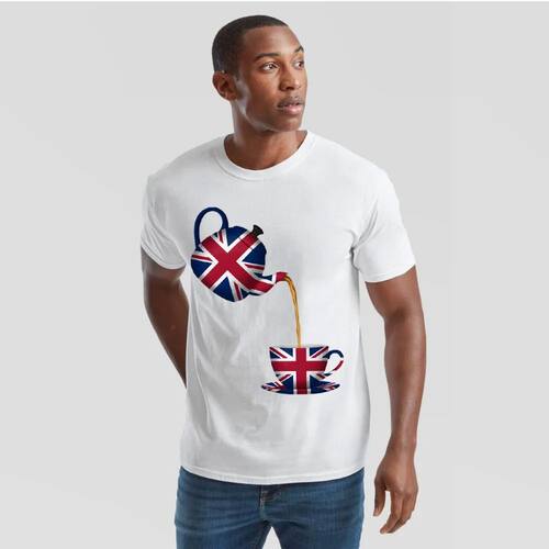 Union Jack T-Shirt Great Britain Tea Pot UK Flag England Tee