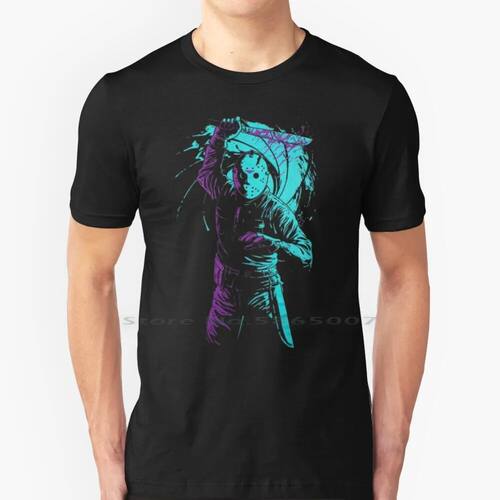 80s Colorful Slasher 100% Cotton T Shirt Funny Halloween Vin