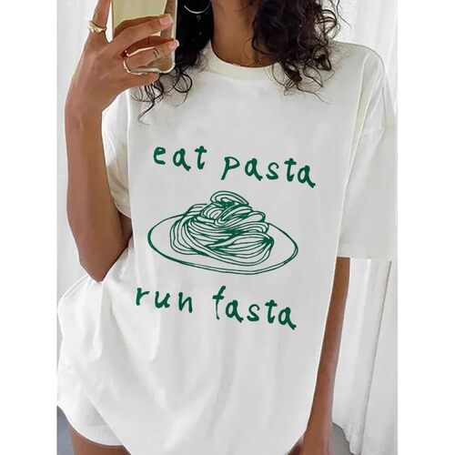 Eat Pasta Run Fasta T-Shirt Summer Cute Print Cartoon Fun Pr