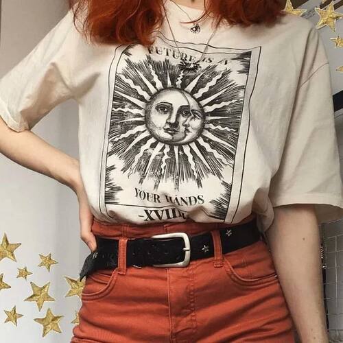 The Future Is In Your Hands Sun And Moon Print Beige T-Shirt