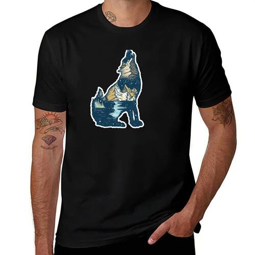 Wolf and mountains T-Shirt anime clothes Anime t-shirt anima