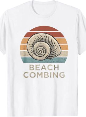 Beach Combing Shirt Shell Sunset Retro Design Unisex T-Shirt