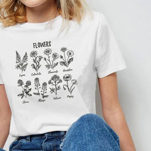 391 Wild Flowers Short Sleeve Tee Summer Casual Boho Style F