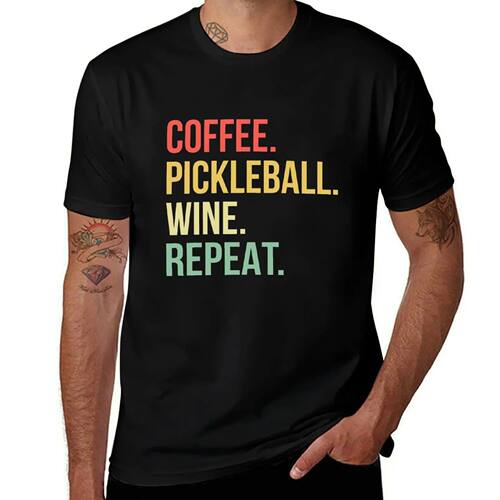 Funny Coffee Pickleball Wine Repeat T-Shirt graphics blue ar