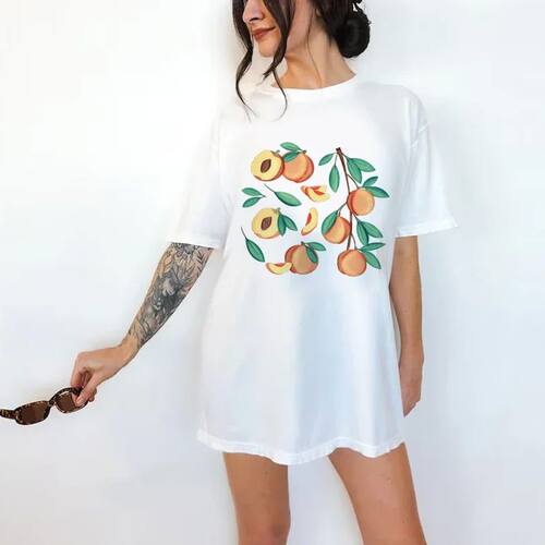 4178-Hand Draw Peach Summer New Cartoon  T-shirts Harajuku S