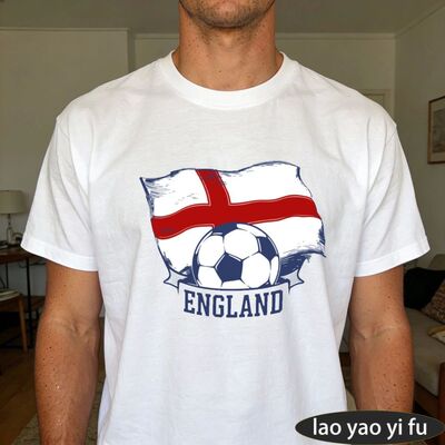 England Flag Soccer Ball Printed T-Shirt Flag Soccer Fan Soc
