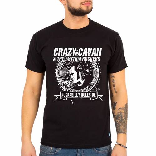 Popular CRAZY CAVAN Concer Band Mens Black T-Shirt rockabill