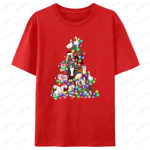 Farm Animals Christmas Trees Lamplight T-Shirt Gift for Anim