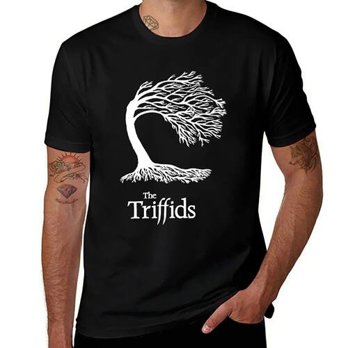 Triffids tree and logo in white tree by martyn p casey T-Shi