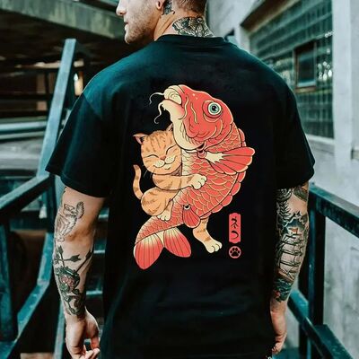 Summer T-shirt Dark Japanese Cat and Concubine Printed Cotto