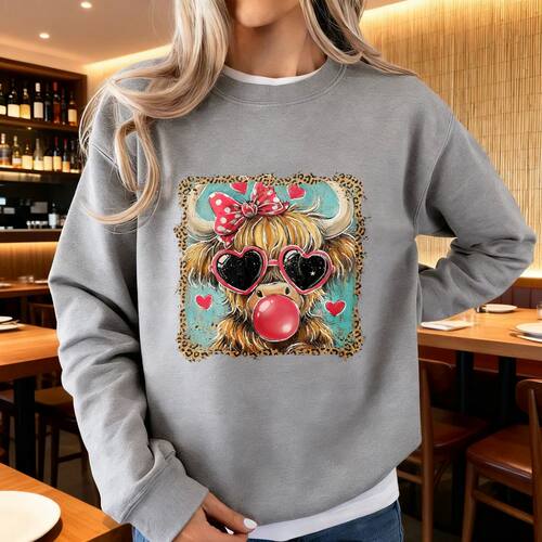 Highland Cow Coquette Printed Clothing Retro Design Valentin