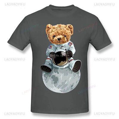 Astronaut Planet Teddy Bear Graphic T Shirts Casual Cotton T