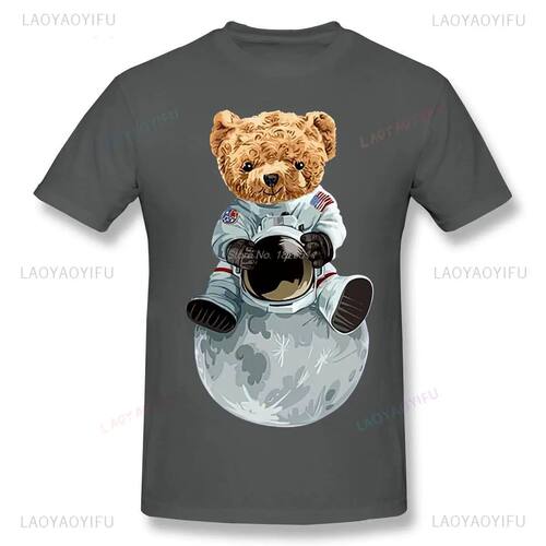 Astronaut Planet Teddy Bear Graphic T Shirts Casual Cotton T