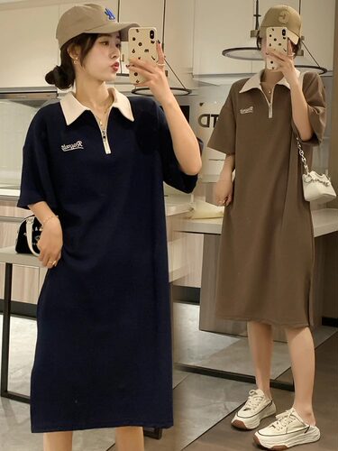 中长款polo翻领t恤短袖连衣裙女