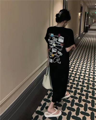孕妇懒人中长款过膝T恤睡衣裙女