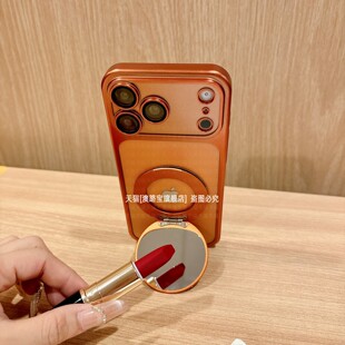 适用iPhone17手机壳air苹果16promax带补妆化妆镜子15磁吸支架14超薄13磨砂12电镀11外壳por全包防摔pm高级感
