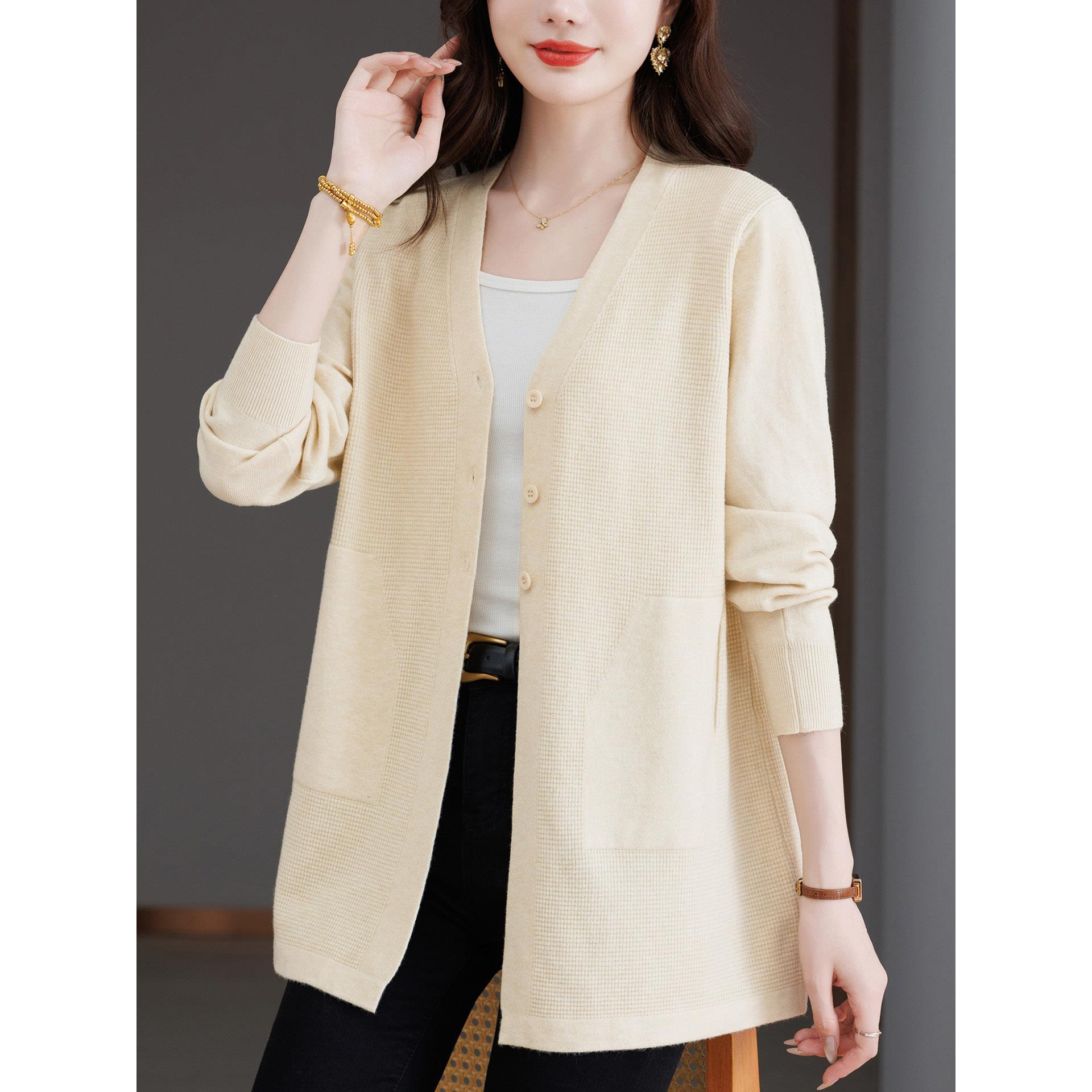 JOYIASS早秋玫红色慵懒风针织开衫外套女中长款宽松薄款毛衣春秋