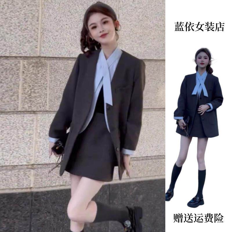 RIERA职业西装套装女秋冬新款法式气质高级感西服拼接外套半身裙