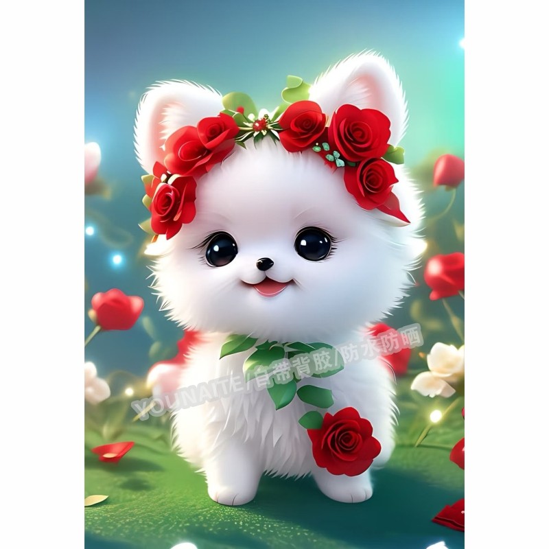 可爱博美小狗狗贴画自粘图案萌宠自粘装饰画客厅卧室卡通背景墙贴