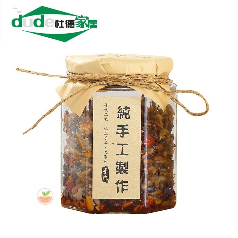 优选角六棱玻璃蜂蜜瓶子密封酱z菜辣椒牛肉酱柠檬膏果酱罐头瓶食!