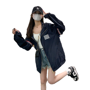 防晒衣女夏新款织带宽松连帽中长款反光速干透气运动防晒服薄外套