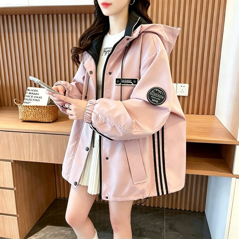 韩版连帽工装冲锋衣女春秋新款图片
