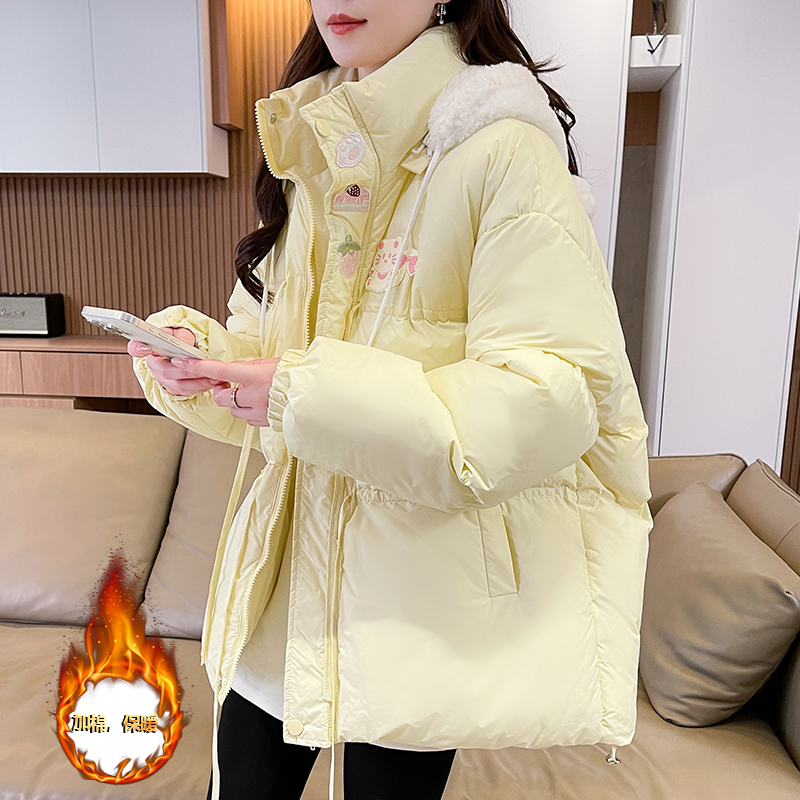 可爱小清新棉衣棉服女2025冬季新款初高中学生连帽加棉加厚外套爆