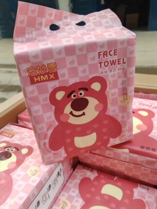 宏妙雪卡通熊一次性洗脸巾悬挂式抽取干湿两用擦脸纯棉洁面棉柔巾
