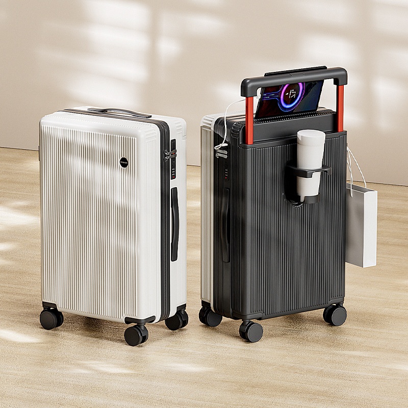 2025跨境高端行李箱宽拉杆结实耐磨24寸杯架静音万向轮旅行密码箱