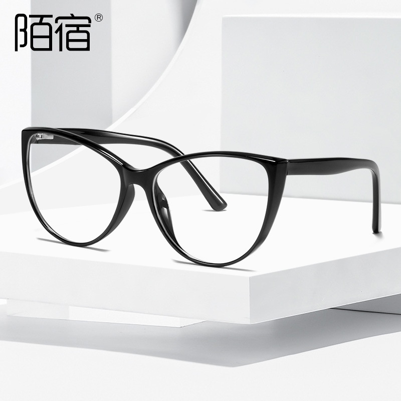 7027大框猫眼眼镜框配近视平光镜弹簧镜腿跨境欧美时尚板材插针
