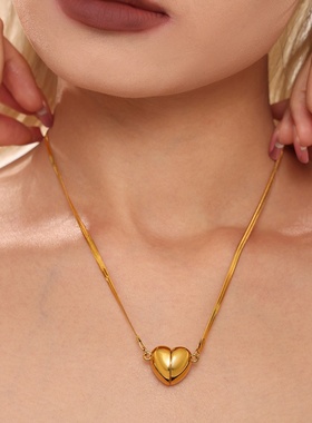 鑫艺鑫不锈钢甜美爱心超强磁铁可拆分吊坠锁骨项链气质韩国配饰女