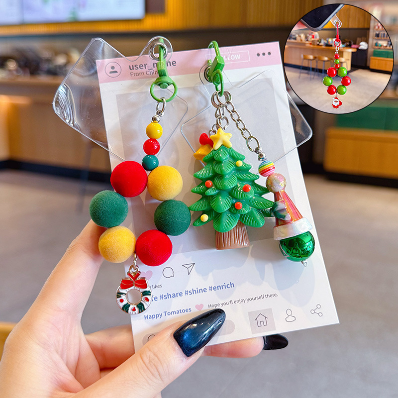 Creative DIY Santa Claus bead phone chain keychain