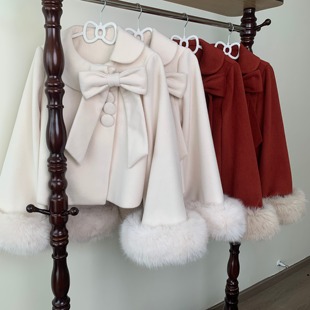 *现货*格林城堡原创【小绒绒】短款蝴蝶结外套大毛圈袖口娃娃领