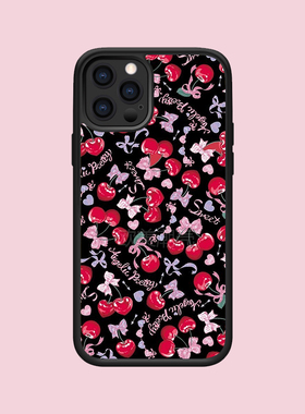 16pro红色樱桃蝴蝶结适用苹果14promax金属带细闪15plus后背侧边硅胶xsmax防摔手机壳12pro潮13