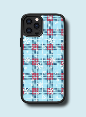 16冬季蓝色格纹雪花15plus保护套14pro背板珠光细闪金属贴片11pro酷xsmax/12/13promax潮