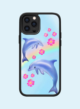 小众ins超火16pro蓝色小海豚15promax适用苹果12pro防摔网红手机壳11/14plus/xr潮