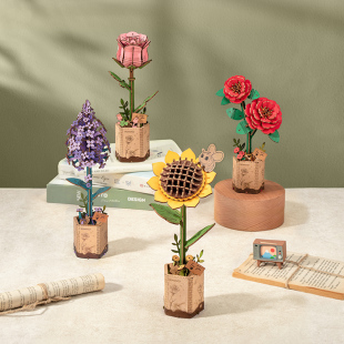 若来木艺繁花木质拼装 积木花拼图立体3d模型手工diy情人节礼物女