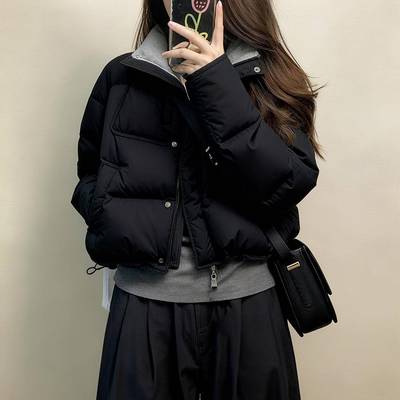 《壹零零叁》2025年新款巨好看的加厚黑色短款夹棉小个子棉服外套