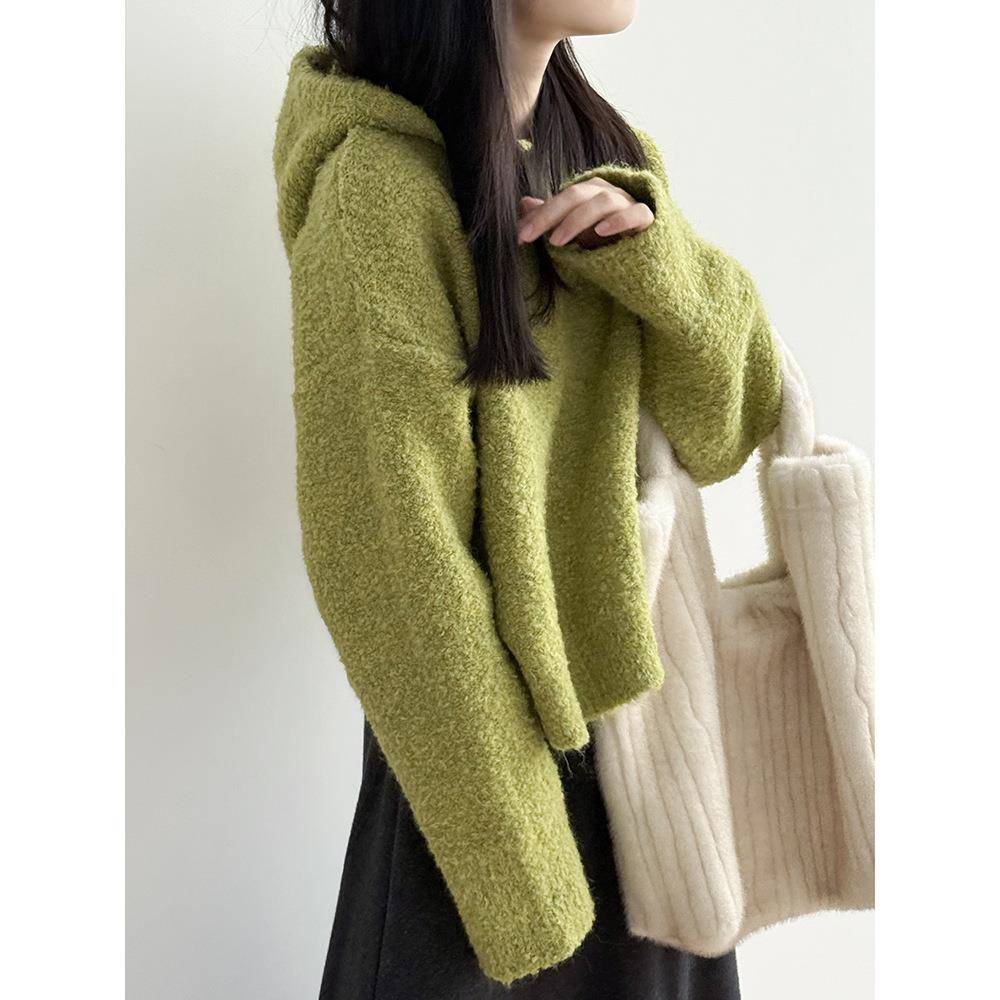 《壹零零叁》 奶fufu软糯圈圈绒连帽毛衣女 冬季宽松显瘦针织上衣