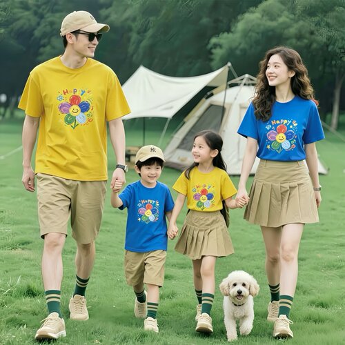 2026新款夏季亲子装母子母女婴儿一家三口四口太阳花校园风短袖t