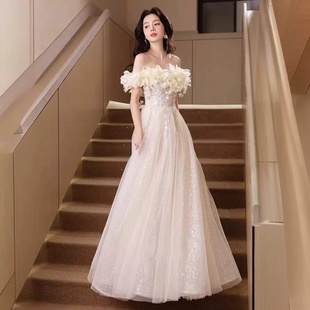 2025新款一字肩抹胸晚礼服生日会成人礼礼服艺考主持人礼服女