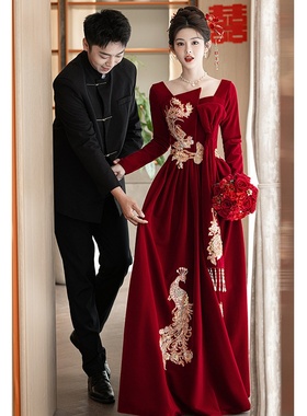 2025新款敬酒服新娘夏季感红色结婚便装回门订婚礼服连衣