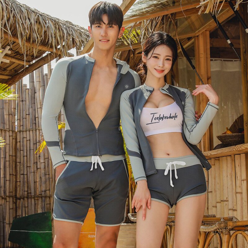 2026新款情侣潜水服女分体长袖泳衣温泉显瘦游泳套装浮潜服沙滩水
