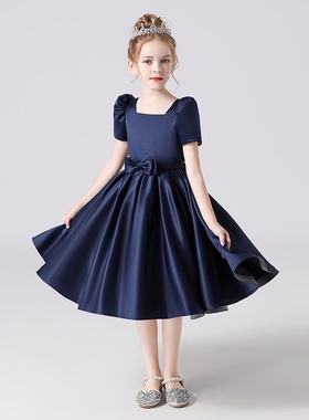 2025新款儿童生日礼服裙公主裙缎布洋气中小童钢琴表演朗诵主